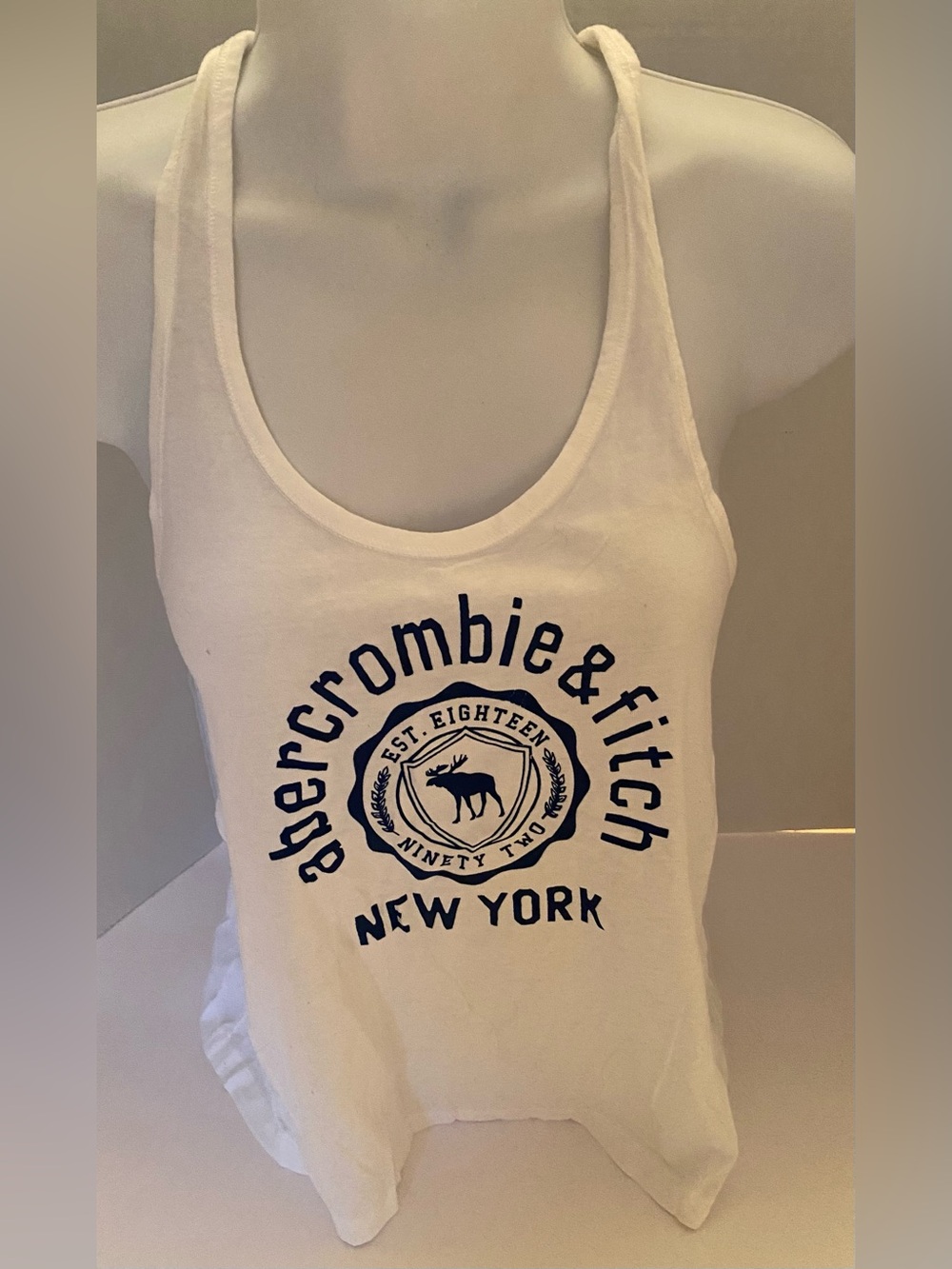 Abercrombie NWT Kids Girls Roomy Relaxed White & Blue Graphic Tank Top Sz Small